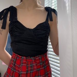 BLACK BUSTIER SELF TIE TOP